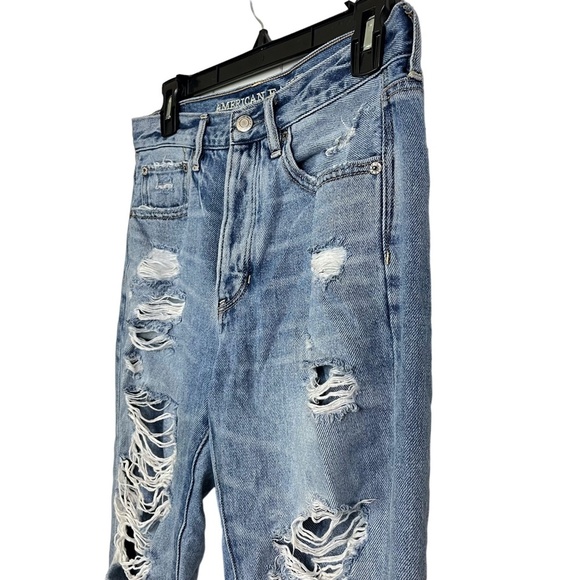 AMERICAN EAGLE HI-RISE GIRLFRIEND Distressed Medium Blue Wash Zip Fly Jeans sz 2 - Picture 8 of 16